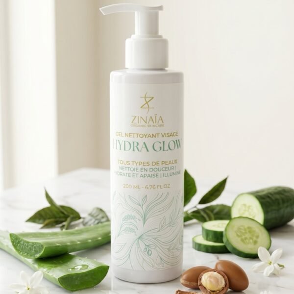 Gel Nettoyant Visage Hydra Glow avec aloe vera, concombre et amandons d'argan