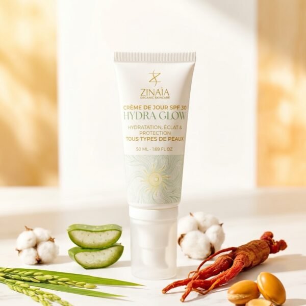 Crème de Jour SPF 30 Hydra Glow avec coton, aloe vera, riz et ginseng