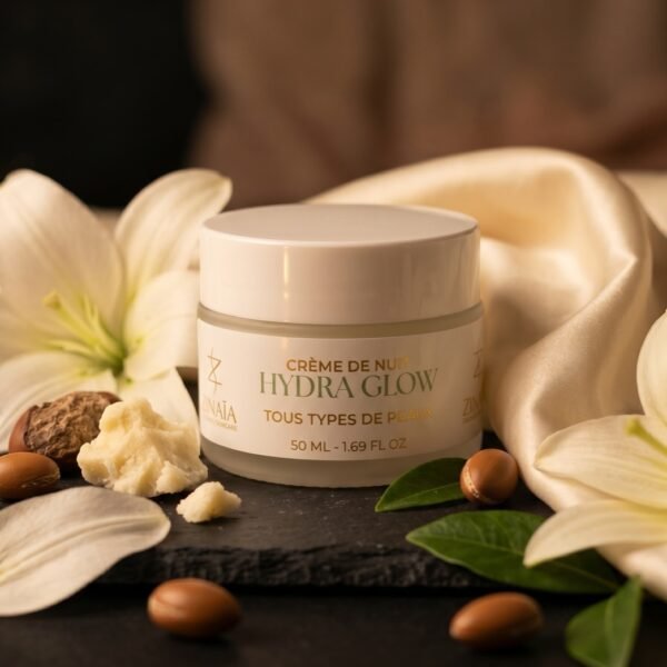 Crème de Nuit Hydra Glow avec beurre de karité, argan et fleurs de lys
