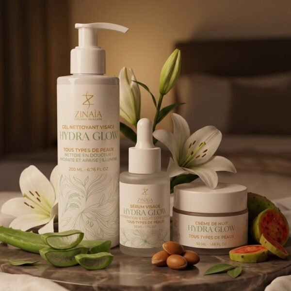 Routine du Soir Hydra Glow : gel nettoyant, sérum visage et crème de nuit